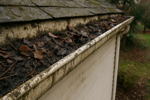 Photo of a blocked gutter